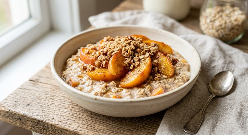 Gluten-Free Peach Cobbler Overnight Oats — breakfast recipe, serves 4