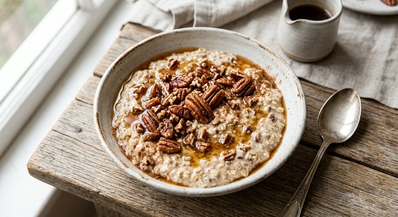 Gluten-Free Pecan Pie Overnight Oats — breakfast recipe, serves 4