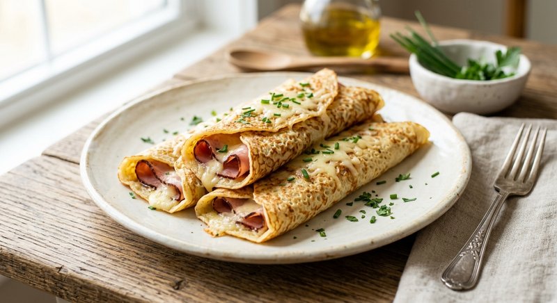 Gluten-Free Savory Crepes with Ham and Cheese — breakfast recipe, serves 4