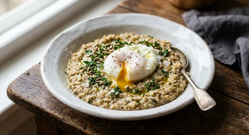 Gluten-Free Savory Oatmeal with Poached Egg