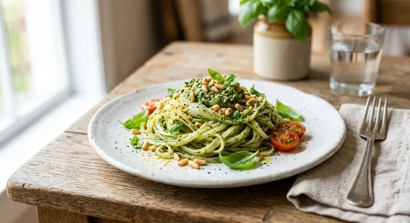 Gluten-Free Pesto Pasta with Rice Noodles