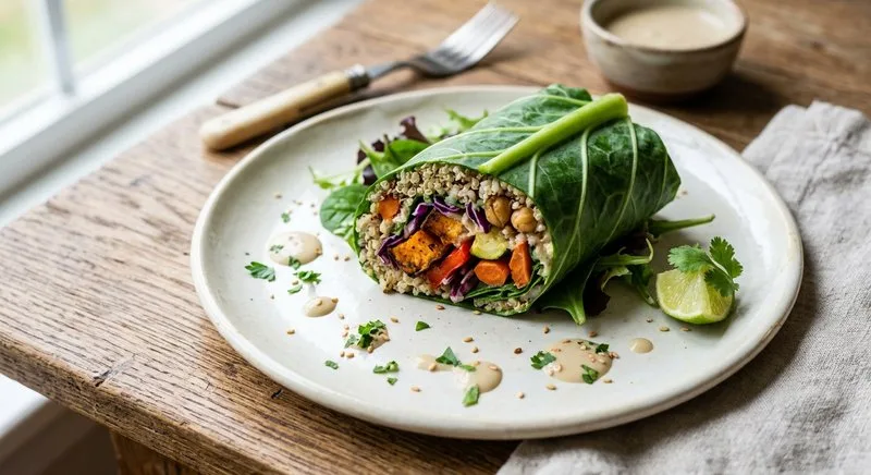 Gluten-Free Roasted Veggie Wrap in Collard Green