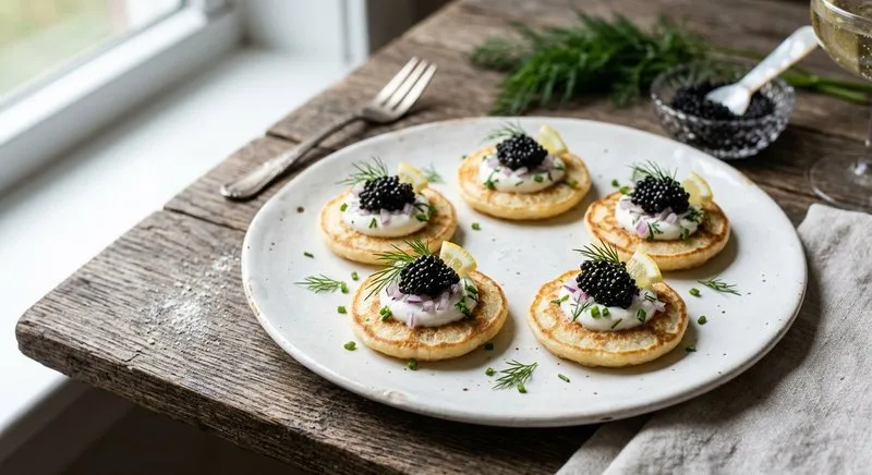 Gluten-Free Caviar Bites on Blini