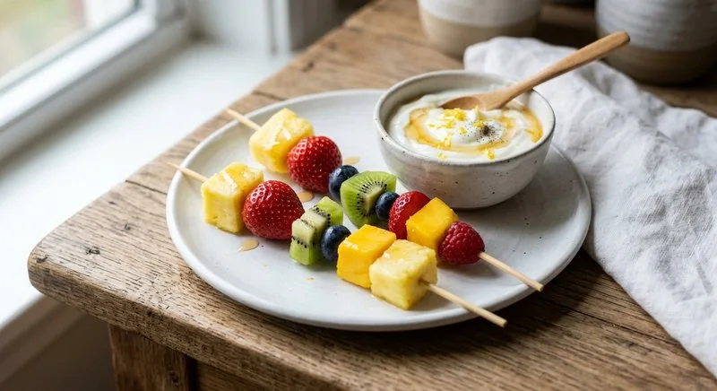 Gluten-Free Fruit Skewers with Honey Dip