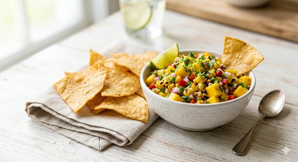 Gluten-Free Mango Salsa with Corn Chips — snacks recipe, serves 4