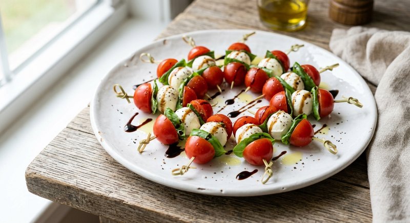 Gluten-Free Mini Caprese Skewers — snacks recipe, serves 4