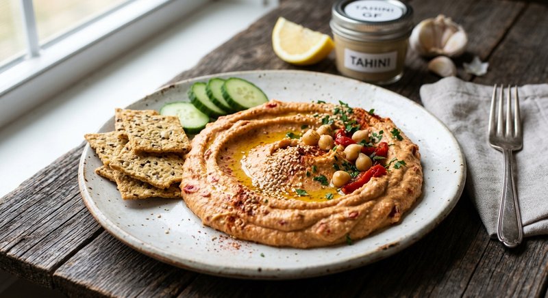 Gluten-Free Roasted Red Pepper Hummus — snacks recipe, serves 4