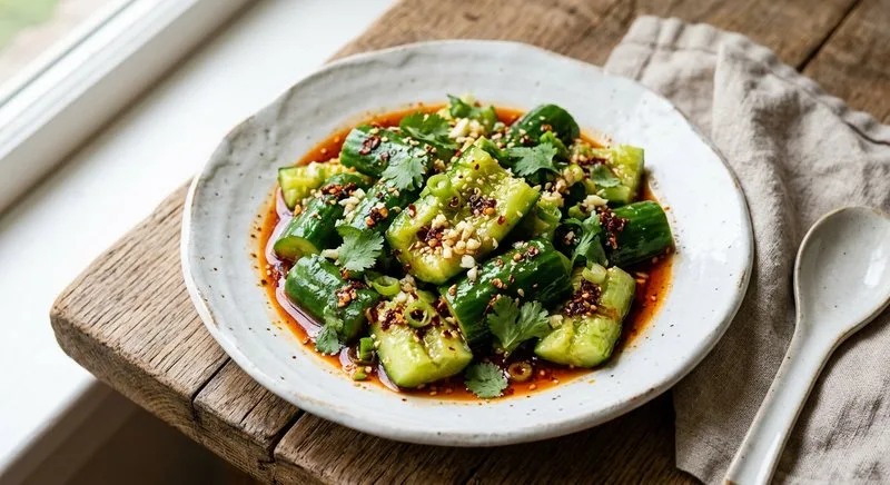 Gluten-Free Smashed Cucumber with Chili Oil